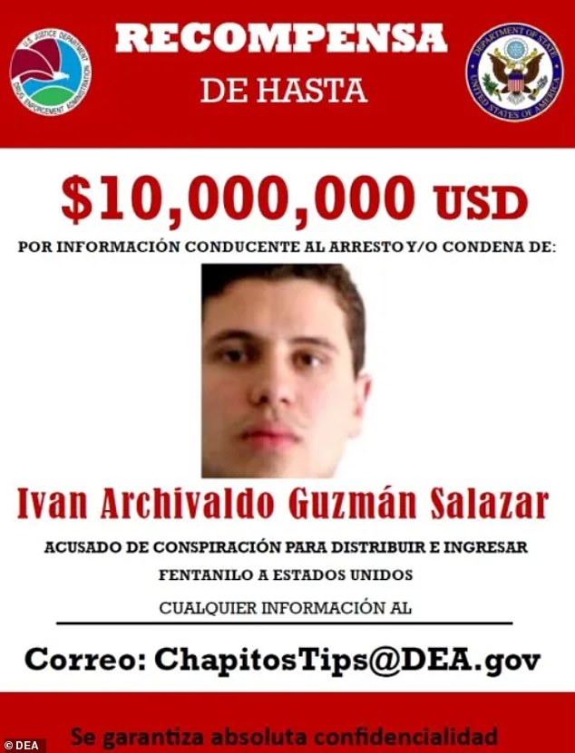 Iván Archivaldo Guzmán Salazar (pictured) is one of the three sons of Joaquín 'El Chapo' Guzmán wanted by the United States.