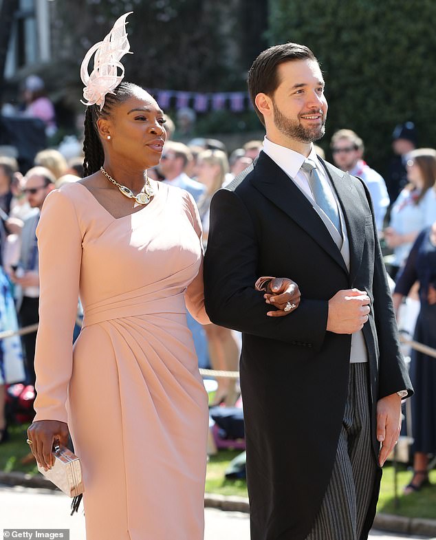 The Duchess of Sussex, 41, and the American tennis champion (pictured with husband Alexis Ohanian at Meghan's wedding to Prince Harry), 40, chat in the royal's first-ever Archetypes podcast, launched today on Spotify, about the double standards women face. when they are called 'ambitious'