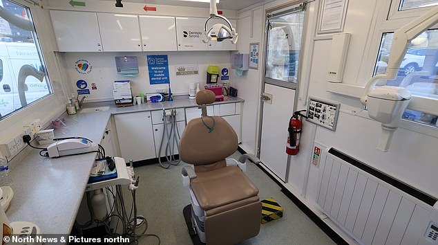 The back of the Dentaid truck is equipped and reflects a typical dental office.