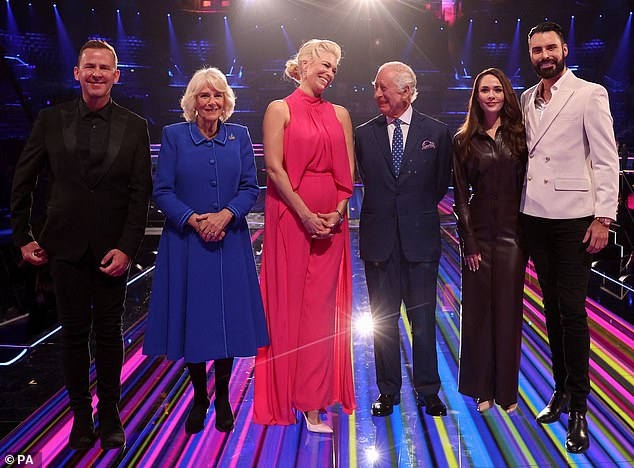 Hannah Waddingham was right in the center while meeting Queen Camilla and King Charles at the Eurovision Song Contest.