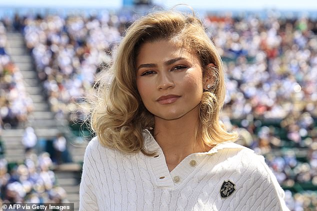 Zendaya styled her hair in glamorous curls and opted for bronzed makeup.