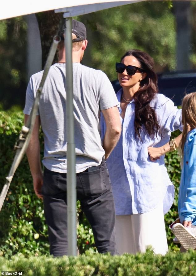 The duchess, 42, was spotted in Palm Beach this weekend as she joined her husband Prince Harry for their new Netflix show about the chic world of polo.