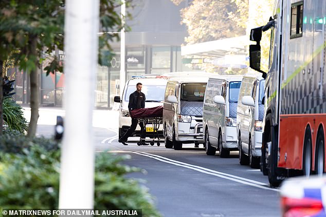 The bodies of the victims and their attacker were removed from Bondi Junction Westfield on Sunday morning.