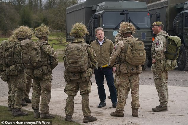 Defense Secretary Grant Shapps on a visit to Catterick Garrison, North Yorkshire, to tour the base and meet troops.