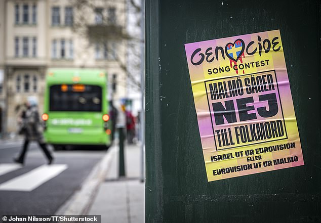 Posters have appeared around Malmo calling on organizers to exclude Israel from the competition.