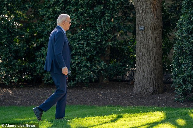 Biden walks to the Oval Office after returning to Washington a day earlier to consult with his national security team about the Iranian attacks on Israel.