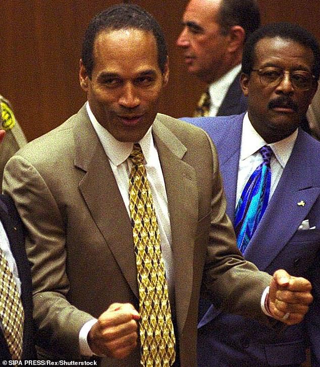 When Simpson died in Nevada on Wednesday at age 76, he escaped without paying the victims' relatives more than $100 million as part of a civil settlement. He is pictured at the conclusion of his 1995 murder trial following a not guilty verdict.