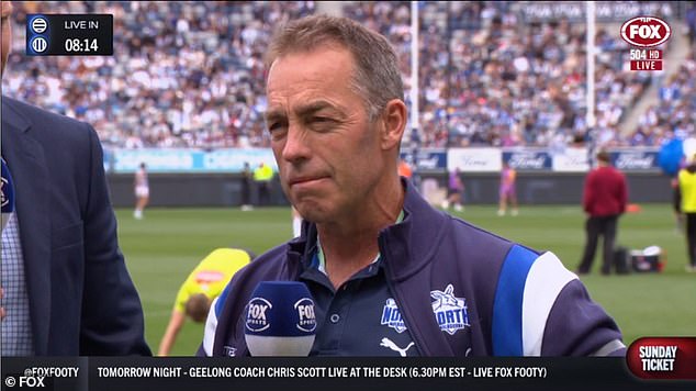 North Melbourne coach Alastair Clarkson choked back tears as he spoke before the game.