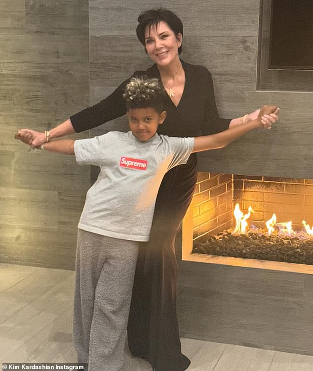 Saint was also seen spending time with his grandmother, Kris Jenner, who held out her grandson's arms.