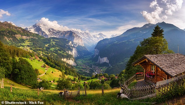 Panorama of the Lauterbrunnen Valley located in the Swiss Alps near Interlaken in the Bernese Oberland of Switzerland, also known as the Cascade Valley