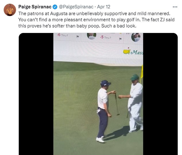 Earlier this week, Spiranac took to social media to attack and criticize Zach Johnson.