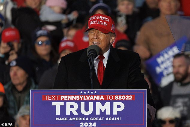 Former President Donald Trump speaks during a rally in Schnecksville, Pennsylvania