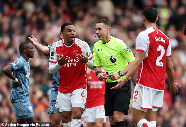 Gabriel was booked in the first half by referee David Coote for a foul on Morgan Rogers.