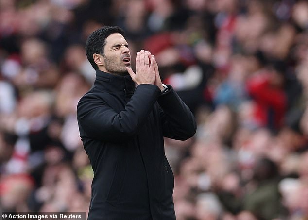 Mikel Arteta cut a distraught figure on the touchline after his team failed to secure victory.