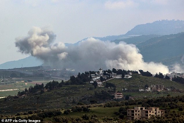 Smoke rises over the area of ​​an Israeli airstrike in the southern Lebanese village of Kfar Kila, near the border with Israel, on April 14.