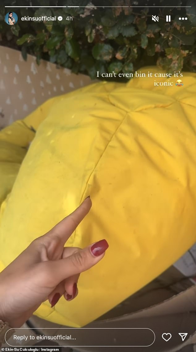 As well as posing with a book about 'Toxic People', she shared a clip of herself contemplating throwing away one of the ITV2 villa's iconic yellow beanbags that she took as a souvenir from her time on the show, calling it cursed.