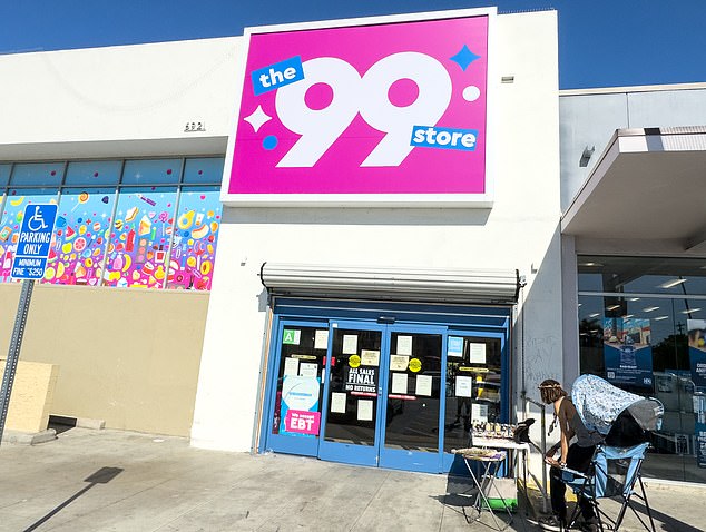 The West Coast brand, which has stores in California, Texas, Arizona and Nevada, announced last week that its 371 stores would close, although it did not give a timeline for the closure.  Pictured: The first 99 Cents store opened on La Tijera Boulevard