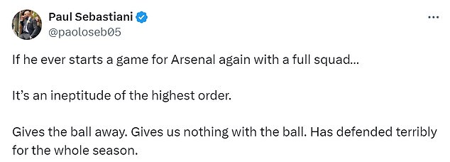 Some Arsenal fans took to social media to criticize the defender's performance against Unai Emery's team.