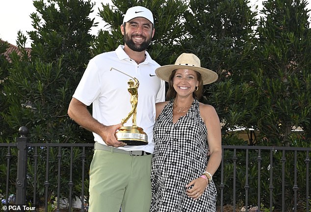 Scheffler was prepared to quit the tournament, even if he was in the lead, if his wife Meredith (seen here at The Players Championship just a few weeks ago) went into labor.
