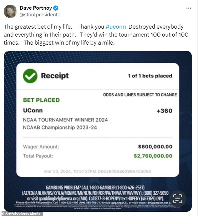 He rated his $600,000 bet to win $2.76 million as 