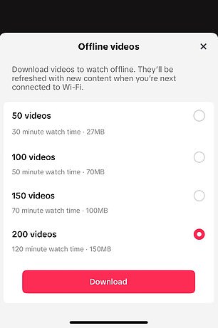 Then click '200 videos' to download 120 minutes of viewing