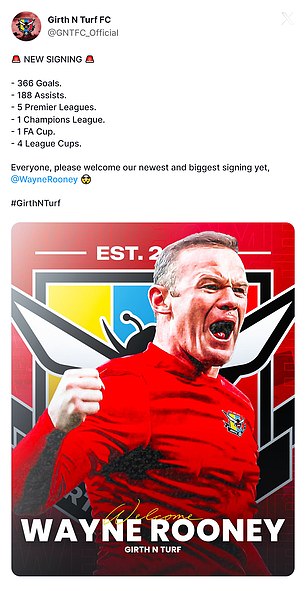 Earlier on Sunday, Rooney had been revealed as Girth N Turf's latest Pro Clubs signing.