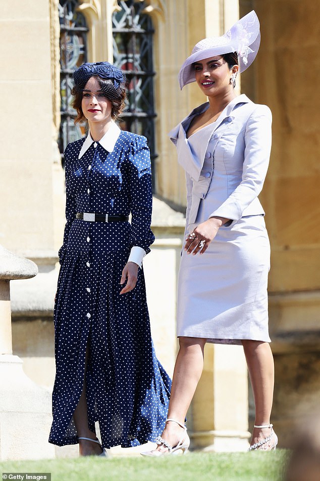 Like several of Meghan's other friends who appear on the Netflix show, Abigail (pictured left, alongside Priyanka Chopra at Harry and Meghan's wedding) was full of emotion during the early stages of their relationship .