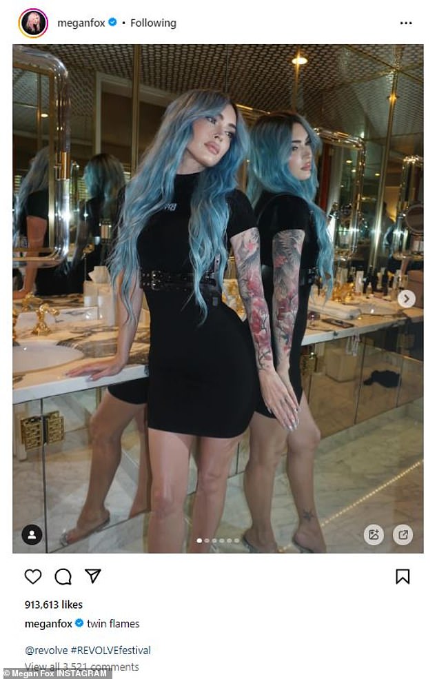 Megan, who has referred to Kelly as her 'twin flame' in the past, also shared a post of her in front of a mirror on Saturday, titled 'twin flames', seemingly suggesting that she is now her own twin flame.