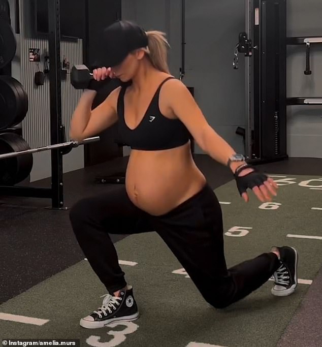 Amelia is determined to stay fit during her pregnancy as she worked up a sweat in the gym.