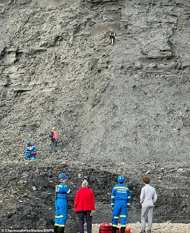 The 14-year-old boy (pictured) had been climbing from the same cliff when he got stuck after climbing 40 feet while searching for fossils.