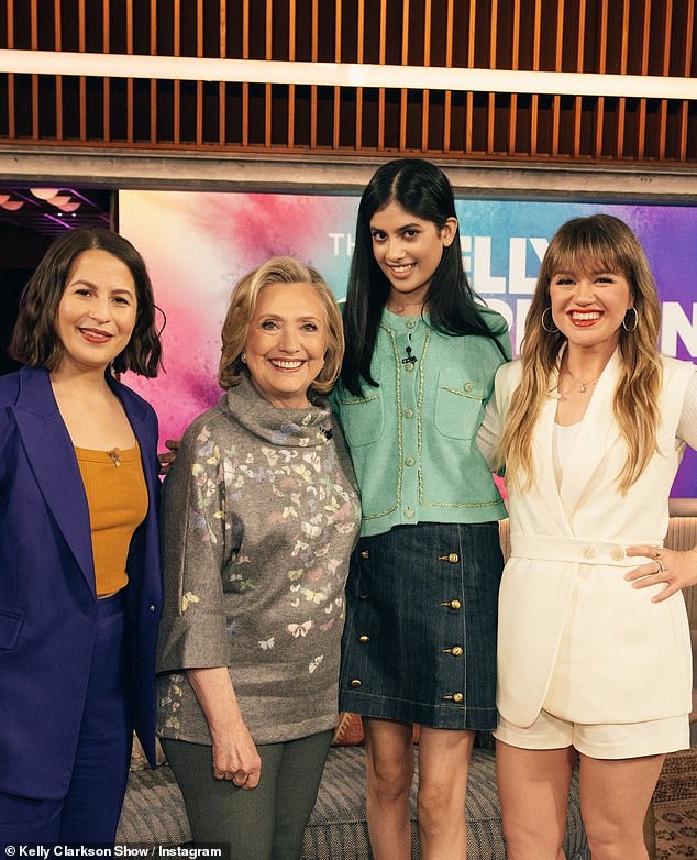 '@kellyclarksonshow It's a lot of women on Kelly today with secretary @hillaryclinton and @suffsmusical creator @shainataub PLUS a special update from Rania and @liteararysociety!'  the title read