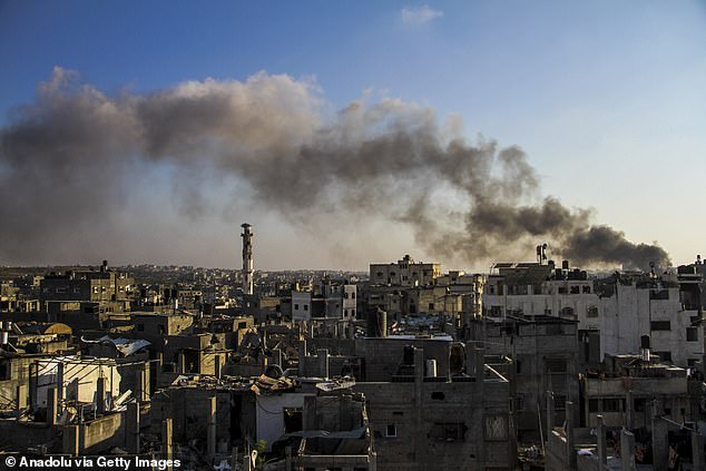 Smoke rises and billows over settlements after the Israeli attack east of Jabalia in the northern Gaza Strip.