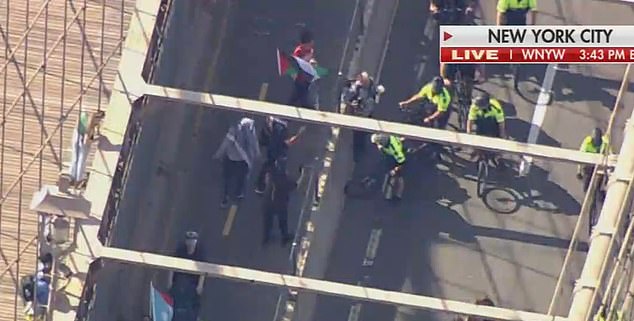 Several protesters were arrested by NYPD officers as they attempted to block traffic on the bridge.