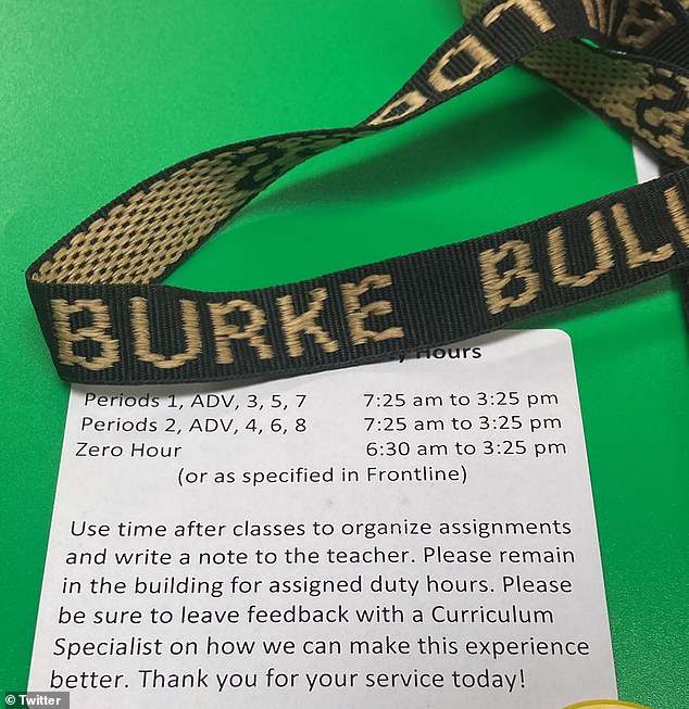 In November, Ward posted a photo of a Burke High School schedule and lanyard on X, formerly Twitter, professing that it was 