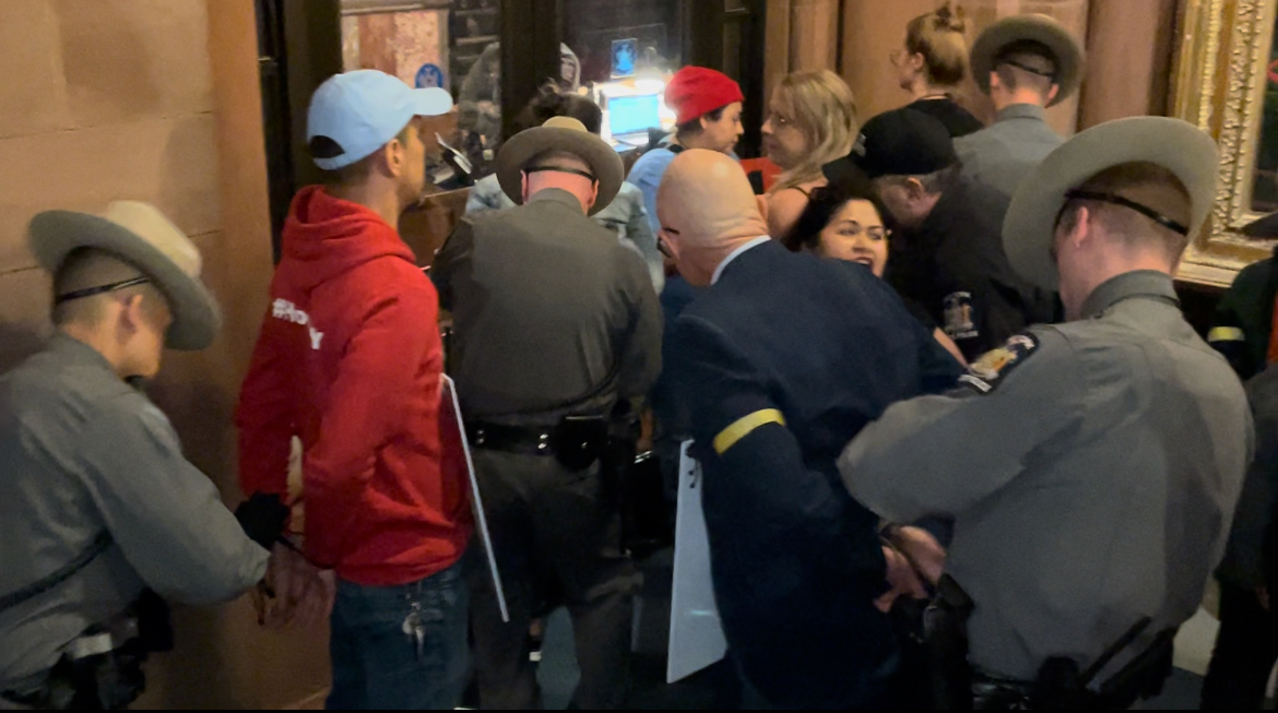 Eight tenant protection protesters were arrested outside Governor Kathy Hochul's office at the Capitol this afternoon.