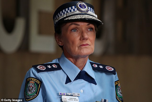 NSW Police Commissioner Karen Webb (pictured) said 20 police cars were damaged in the riot.
