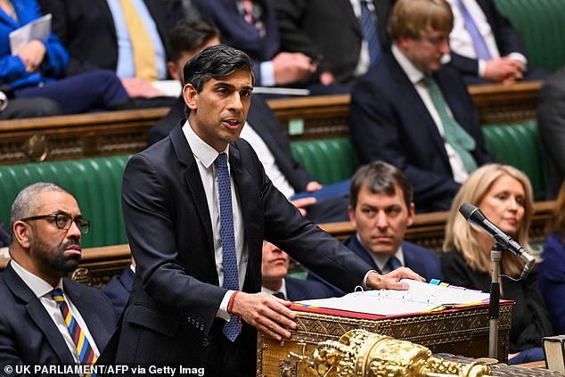 British Prime Minister Rishi Sunak makes a statement on Iran's missile attack on Israel, in the House of Commons, in London, on April 15, 2024.