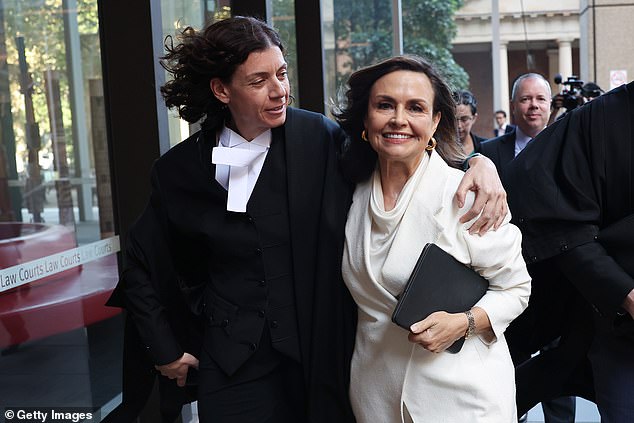 Lisa Wilkinson and her lawyer Sue Chrysanthou SC left the defamation case on Monday, arm in arm.