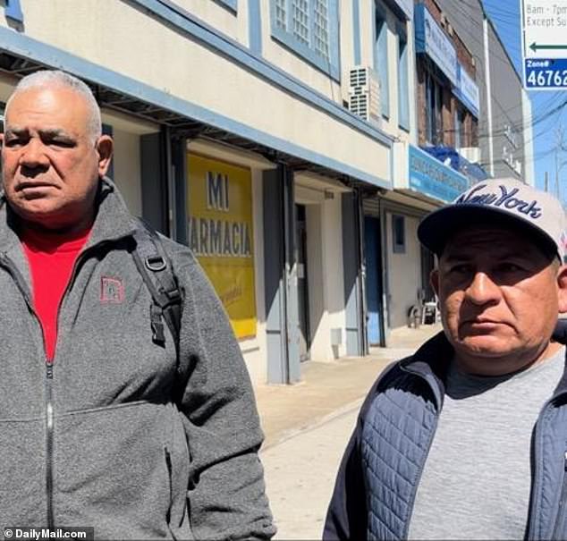 Rafael (left) and Carlos (right), who have lived in the country for more than 20 years, sell used clothes and shoes on the same street - and have to compete with these sellers who sell stolen goods.