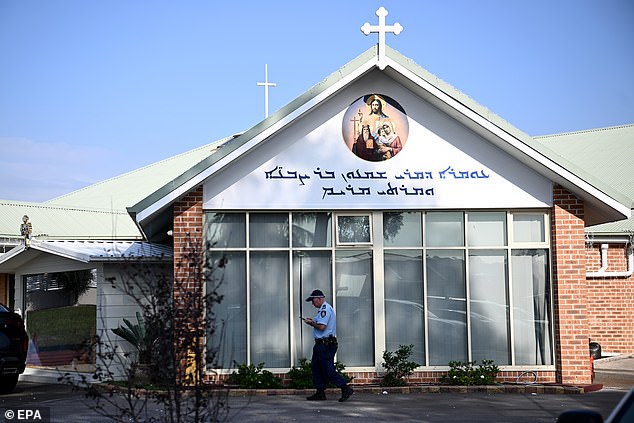 Police were seen outside the Assyrian Orthodox church in Wakeley on Tuesday.