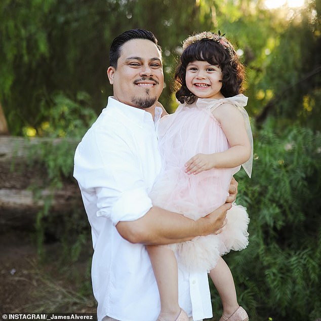Aguilar's baby was born via emergency C-section after she died from her injuries at a local hospital and the girl, named Adalyn Rose (pictured right), is being raised by her father and Aguilar's husband. Aguilar, James Alvarez (pictured left).