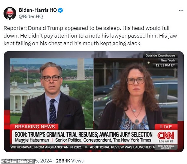 New York Times reporter Maggie Haberman repeated the furiously disputed claim on CNN.