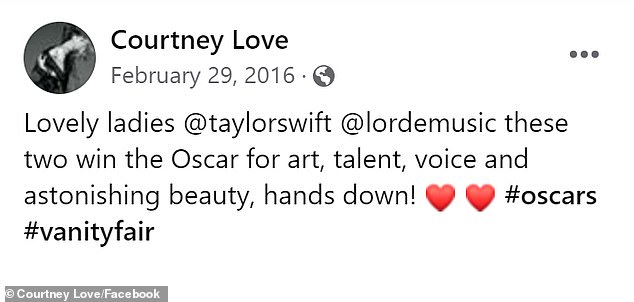 In a Feb. 29, 2016, post, he posed between Swift and Royals singer Lorde, 27, after attending the Grammys in Los Angeles.
