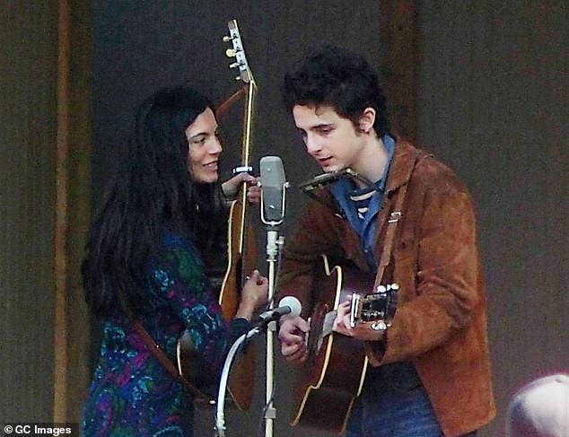 The Dune star, who has not separated from Kylie Jenner, was also joined by Monica Barbaro, who played Dylan's songwriter and ex-partner Joan Baez.