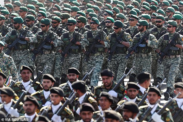Members of the Iranian armed forces march during the annual military parade in Tehran, Iran, on September 22, 2023.