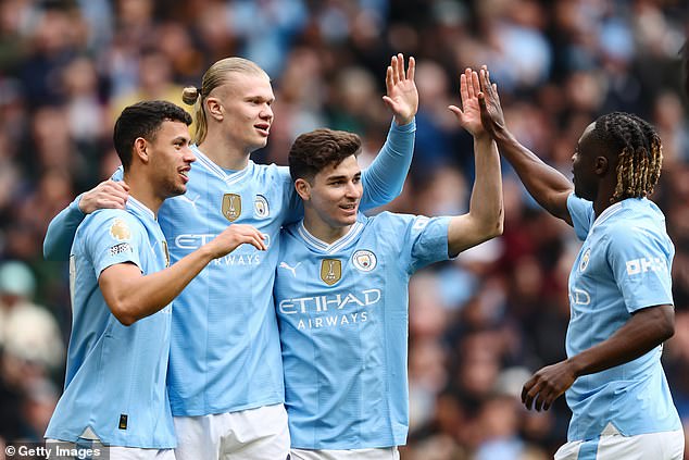 Manchester City leads the Premier League standings with six games remaining
