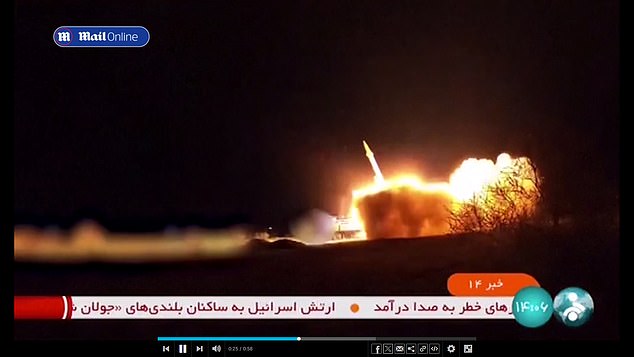 Iranian missiles launched against Israel, as seen on Iranian television