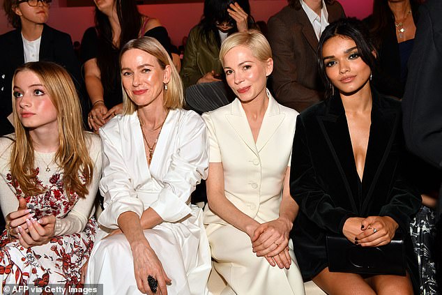 Naomi Watts, 55, was joined by her youngest son, Kai Watts, 15 (far left).  Joining them were Oscar nominee Michelle Williams and Rachel Zegler.