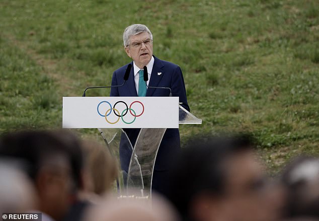 IOC President Thomas Bach speaks at the torch lighting ceremony in Greece