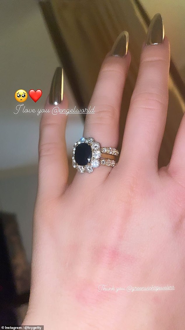 Ivy's engagement ring featured a huge blue stone surrounded by smaller diamonds taken from a necklace her grandmother had given her when she was a teenager.